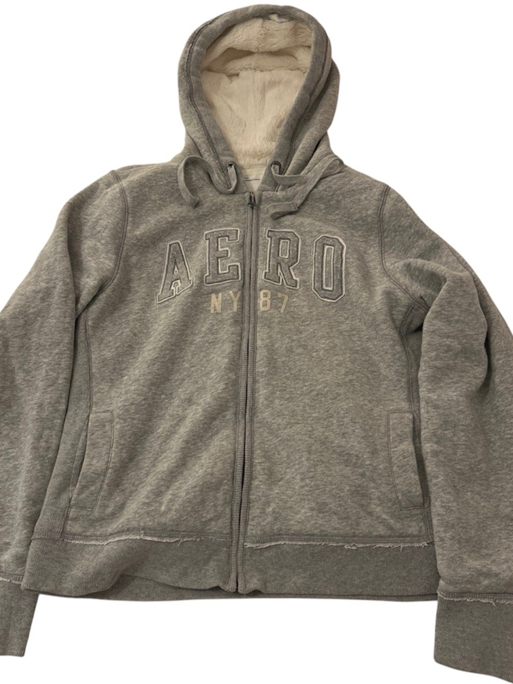 Aeropostale Y2K Gray Fur Lined Full Zip Hoodie Jacket